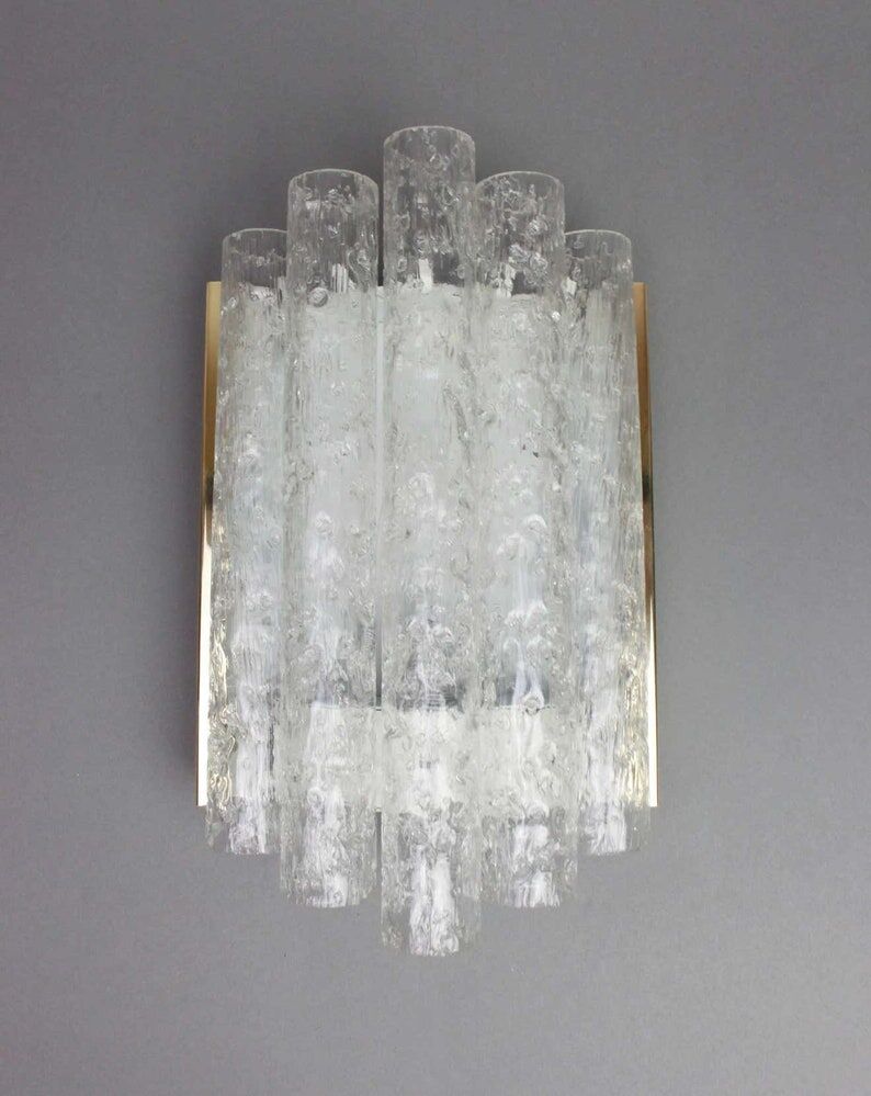 Pair of brass or ice glass wall sconces from Doria Germany 1960s
