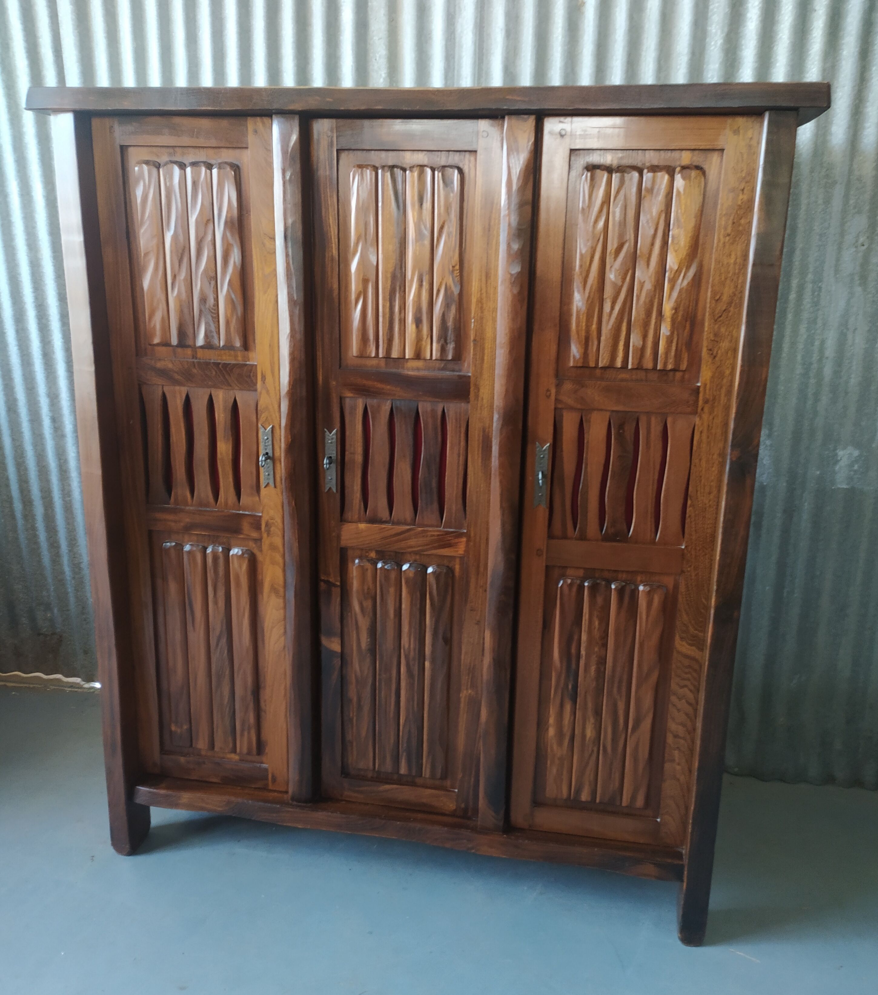 3-door brutalist cabinet in solid elm