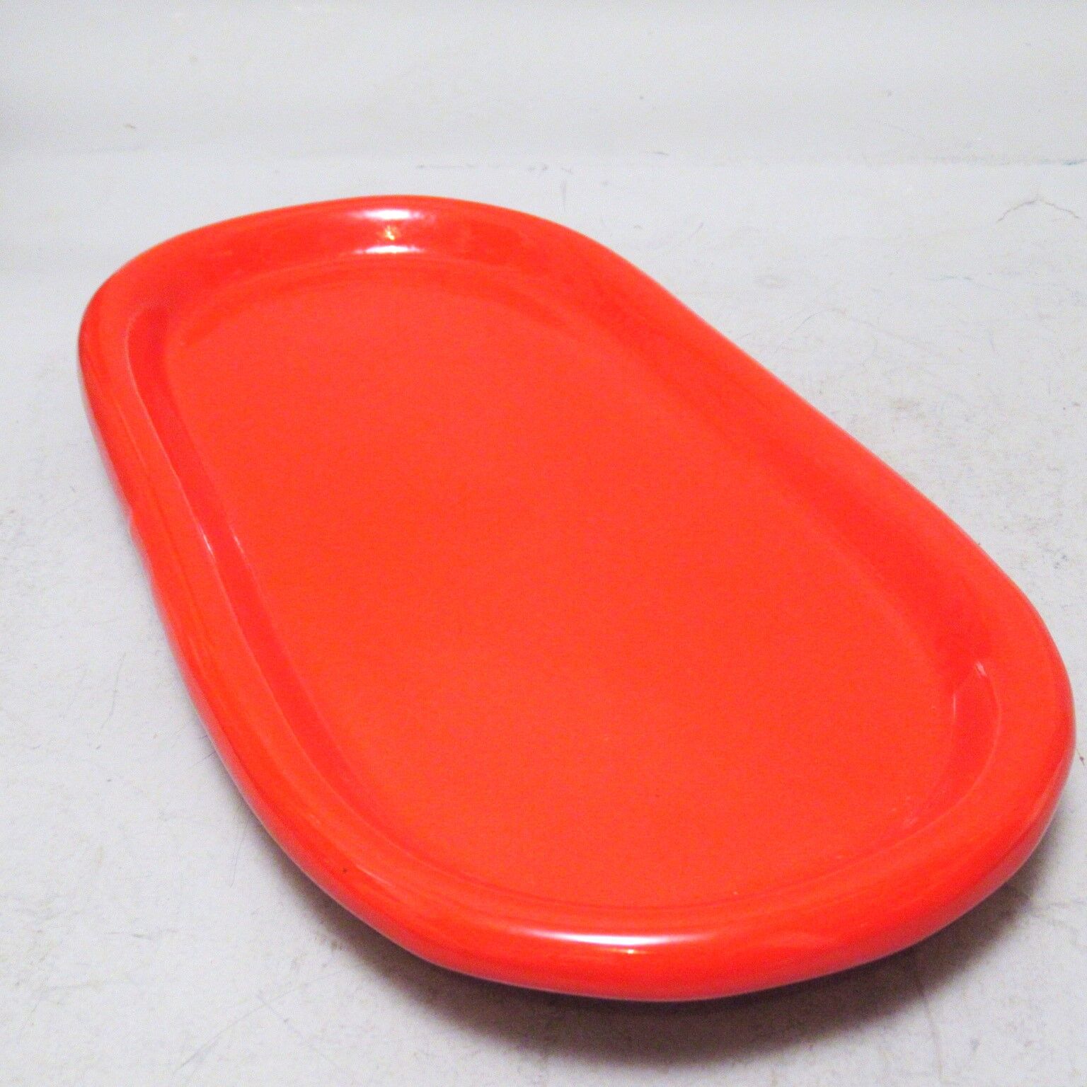 Oval red ceramic dish Italy 60s