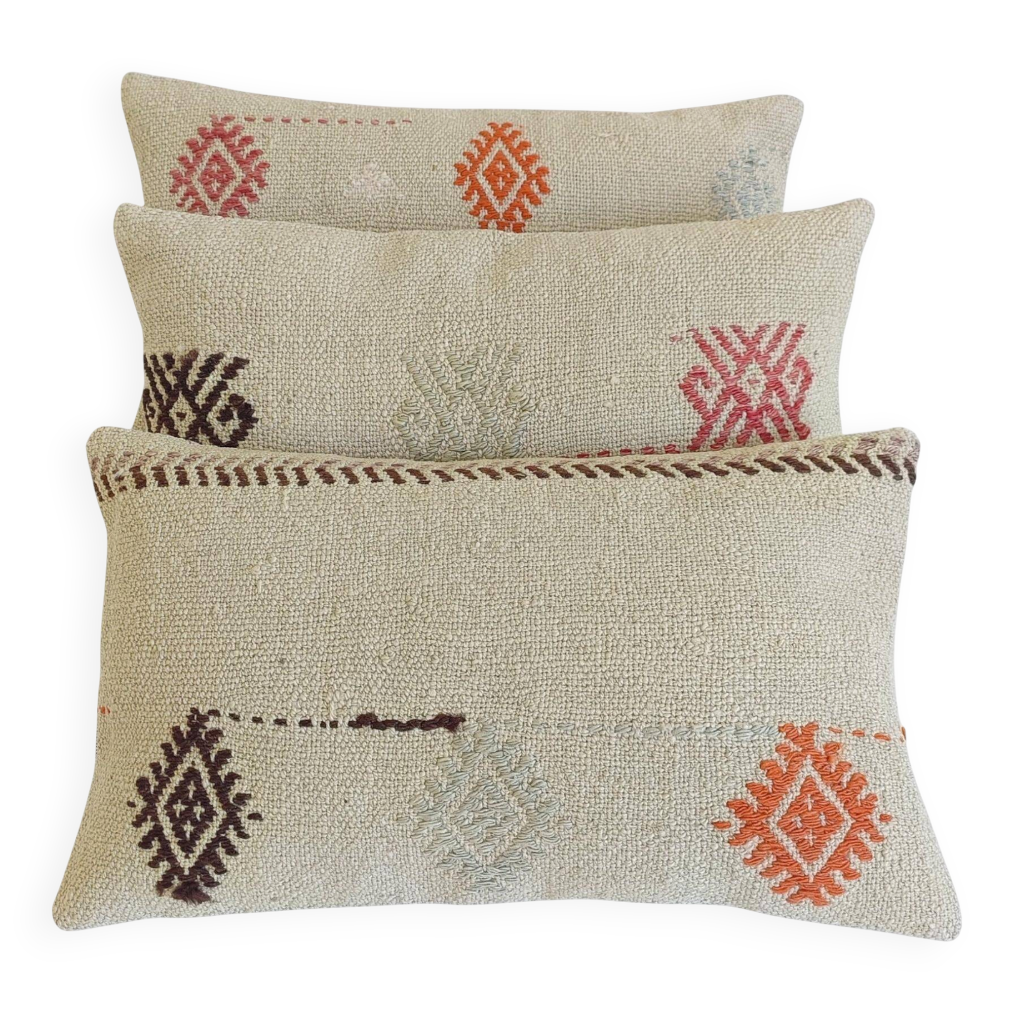 Set of Three Vintage Moorish Style Handloom Wool Kilim Pillows
