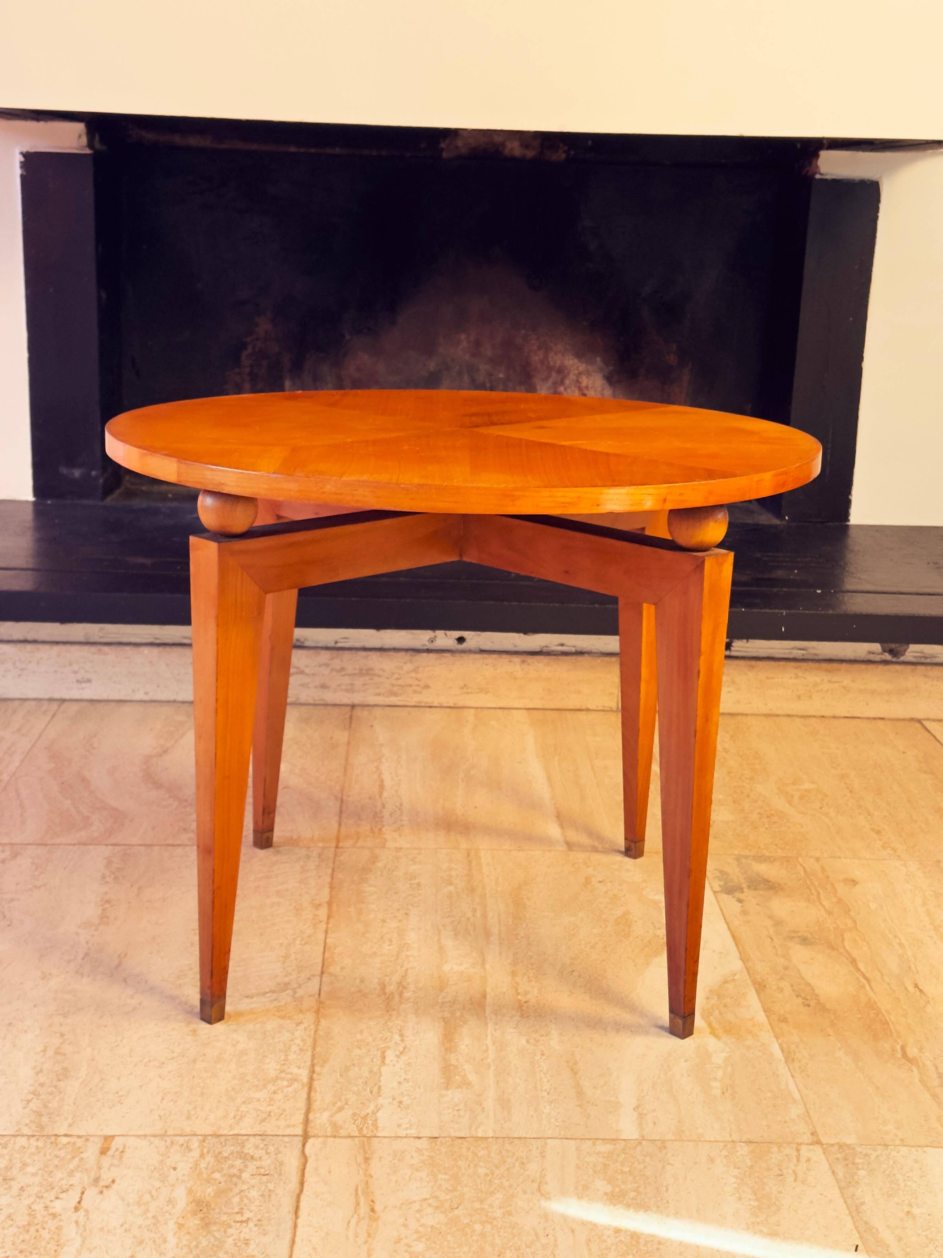 Maison Gouffé Gueridon Table in Sycamore and Bronze, France, circa 1950