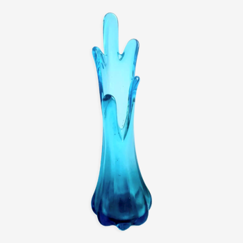 Corolla vase in blue glass