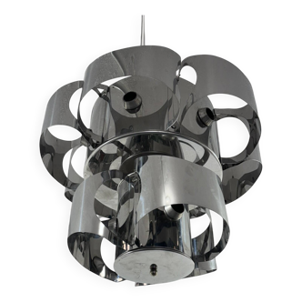 Curved steel chandelier attributed to Max Sauze, 9 lights
