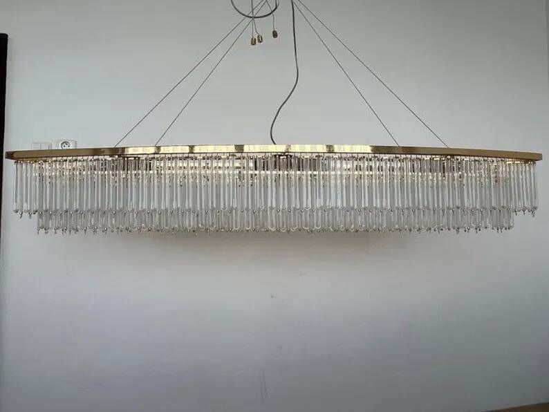 Big design hand made XXL glass and brass austrian chandelier - 1980s