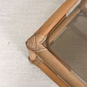 Pair of bedside tables or side tables, in rattan and smoked glass