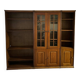 Set of 3 wall display cabinets from the 1970s in brown wood — central display modules and side shelves.