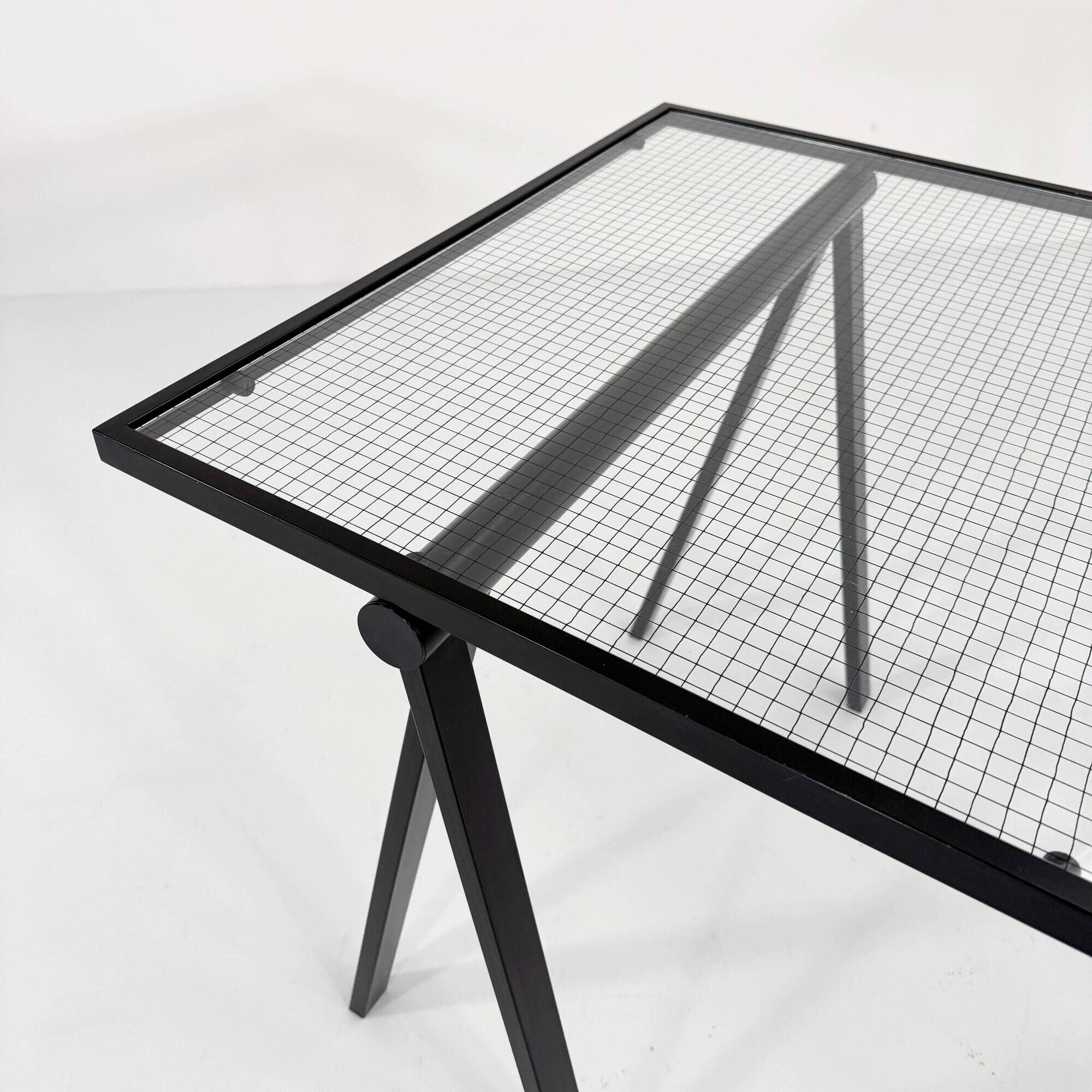 "Trestle" glass and metal desk by Rodney Kinsman for Bieffeplast, 198