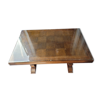 Solid oak table with glass top