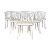 Chaise en hêtre peint blanc mat avec assise rembourrée en tissu 1970