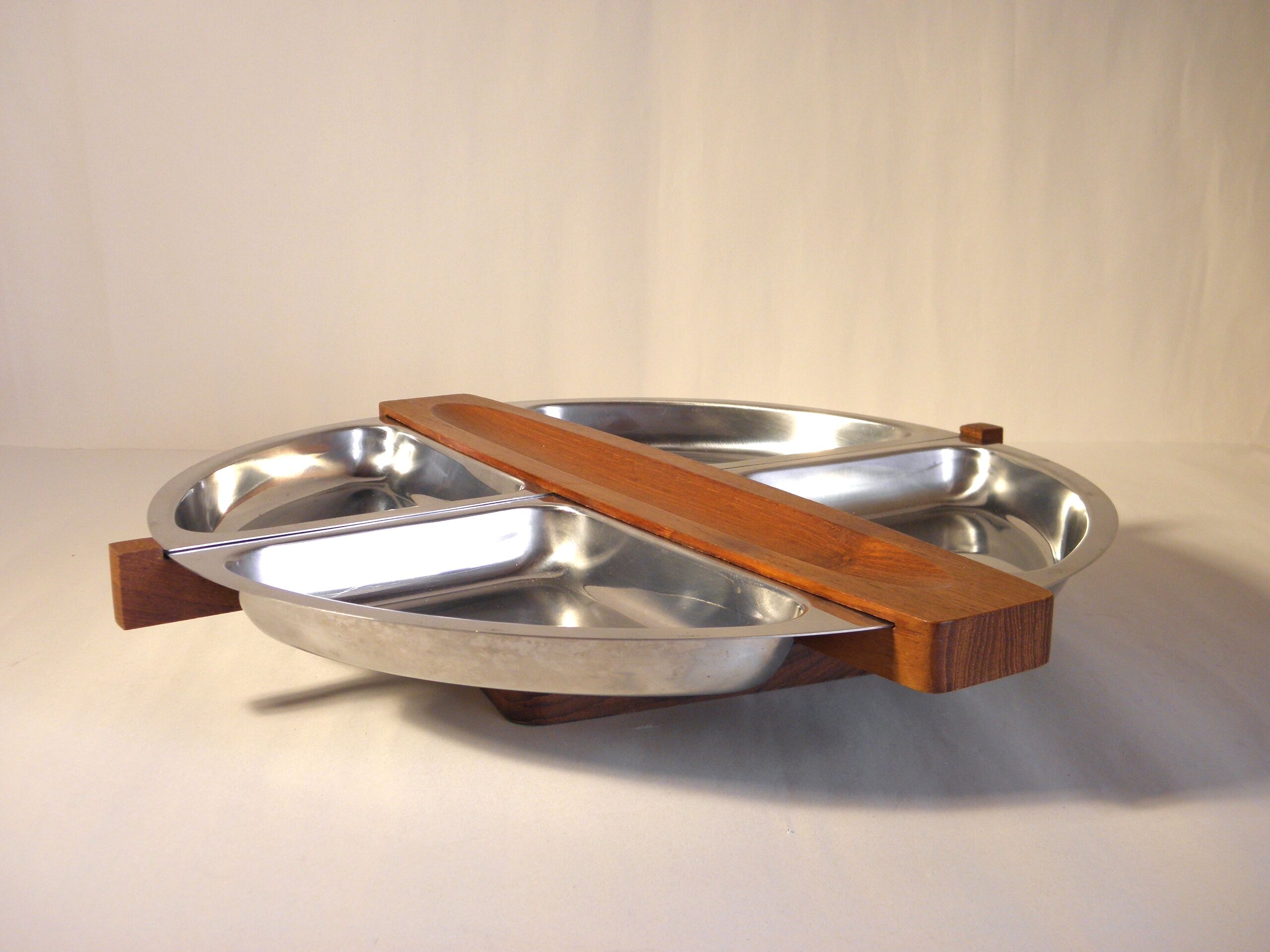 Stainless steel and teak aperitif tray