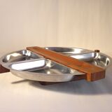 Stainless steel and teak aperitif tray