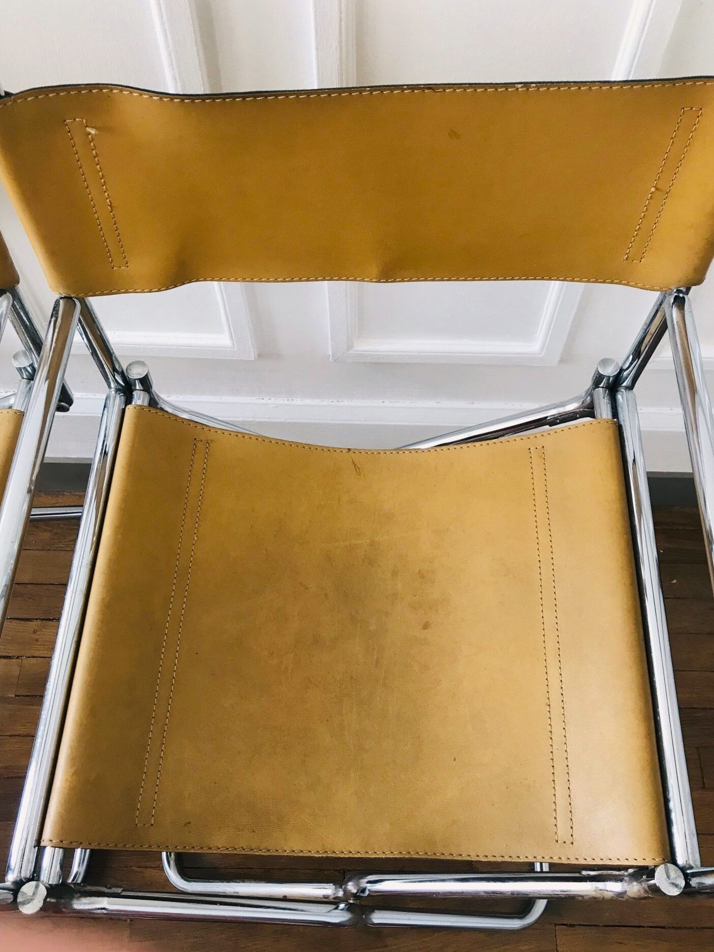 Pair of Lafuma armchairs in 1970s brown skai