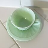 Mint Green Opaline Teacup and Saucer with Swirl Motif, Made in France