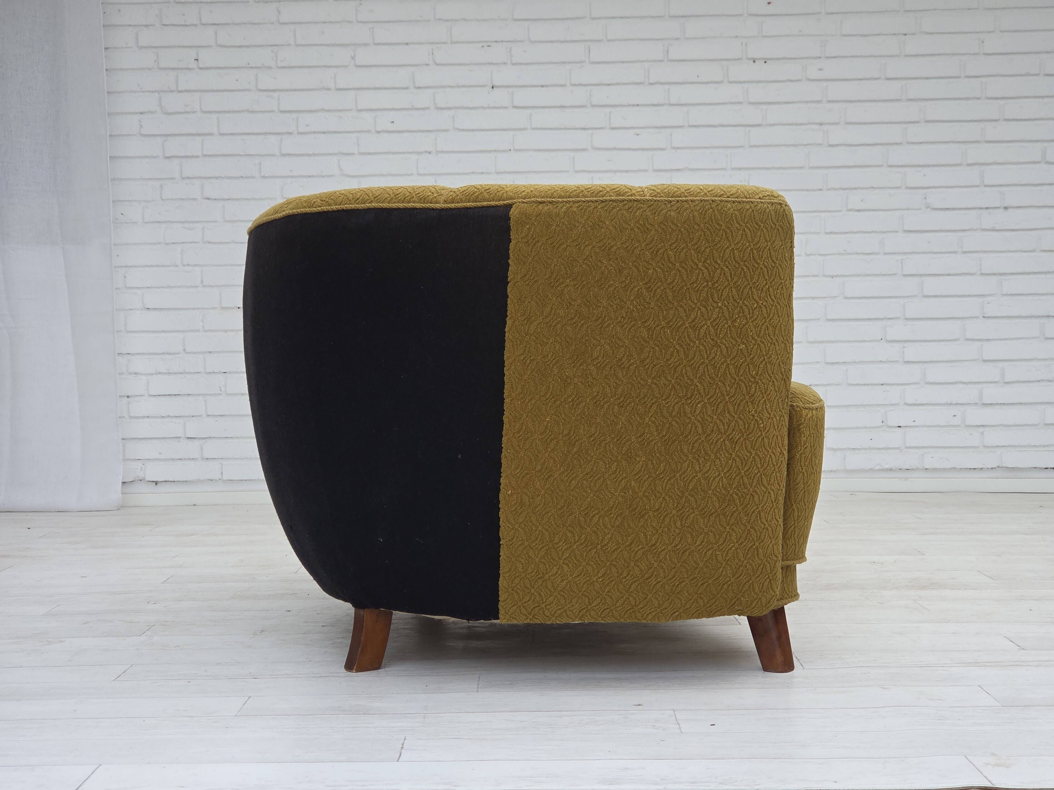 1960s, Danish 2-seater "Banan" sofa, green furniture wool, ash wood.