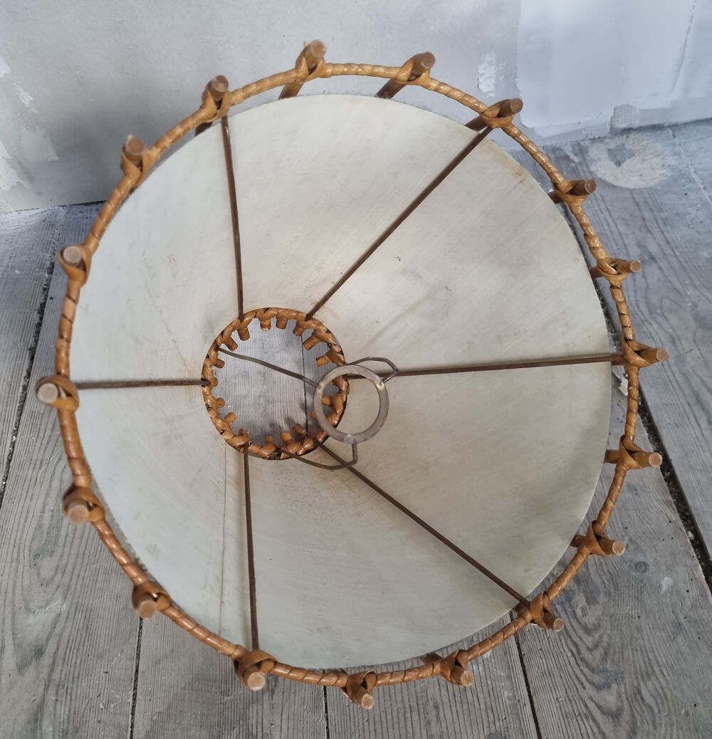 Paire abats jour, rotin, vintage, années 60
