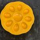 Flat plate, for 8 eggs in glazed ceramic slurry vintage yellow slip