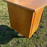 Oak and rattan desk