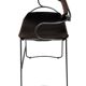 Bar stool with backrest, black smoked steel and dark brown saddle leather.