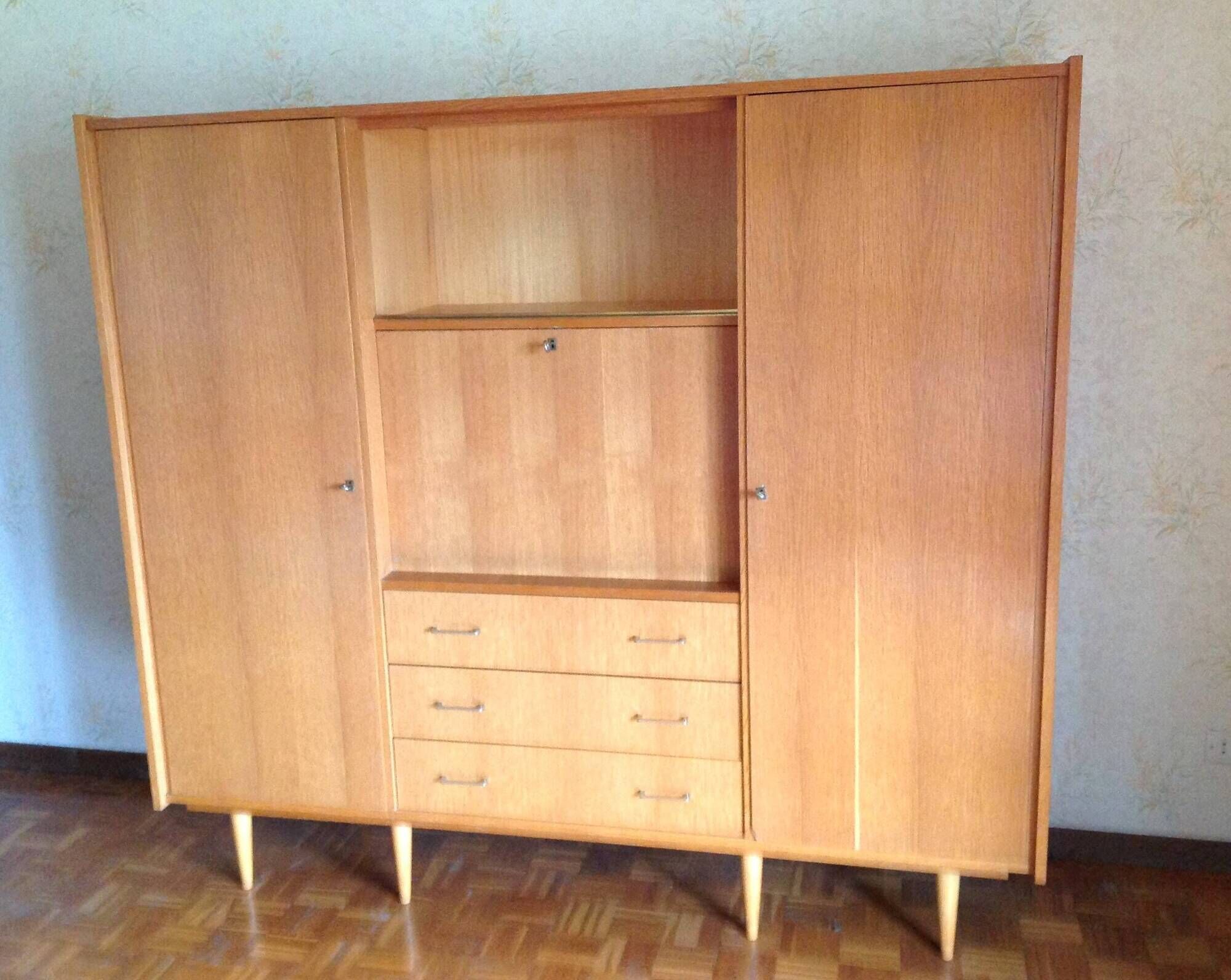 Oak veneer secretary cabinet, Scandinavian style / vintage 60s-70s