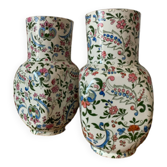 Luneville earthenware pot vases with flower pattern