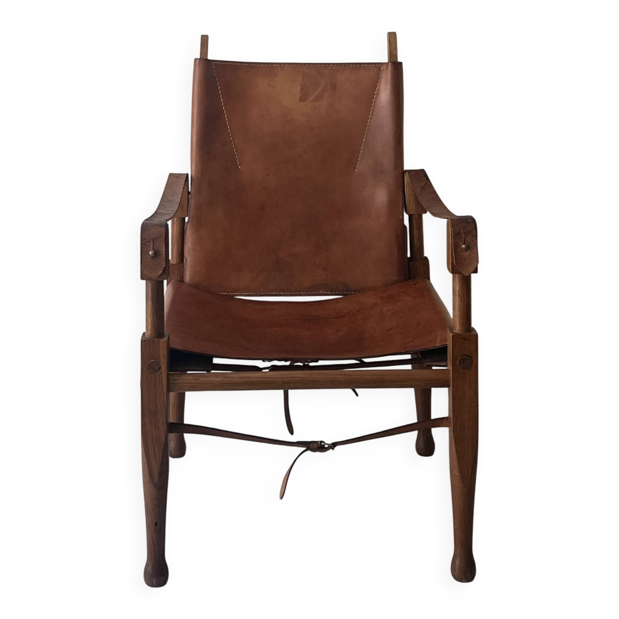 Safari armchair in wood & cognac leather by Wilhelm Kienzle for Wohnbedarf 1950