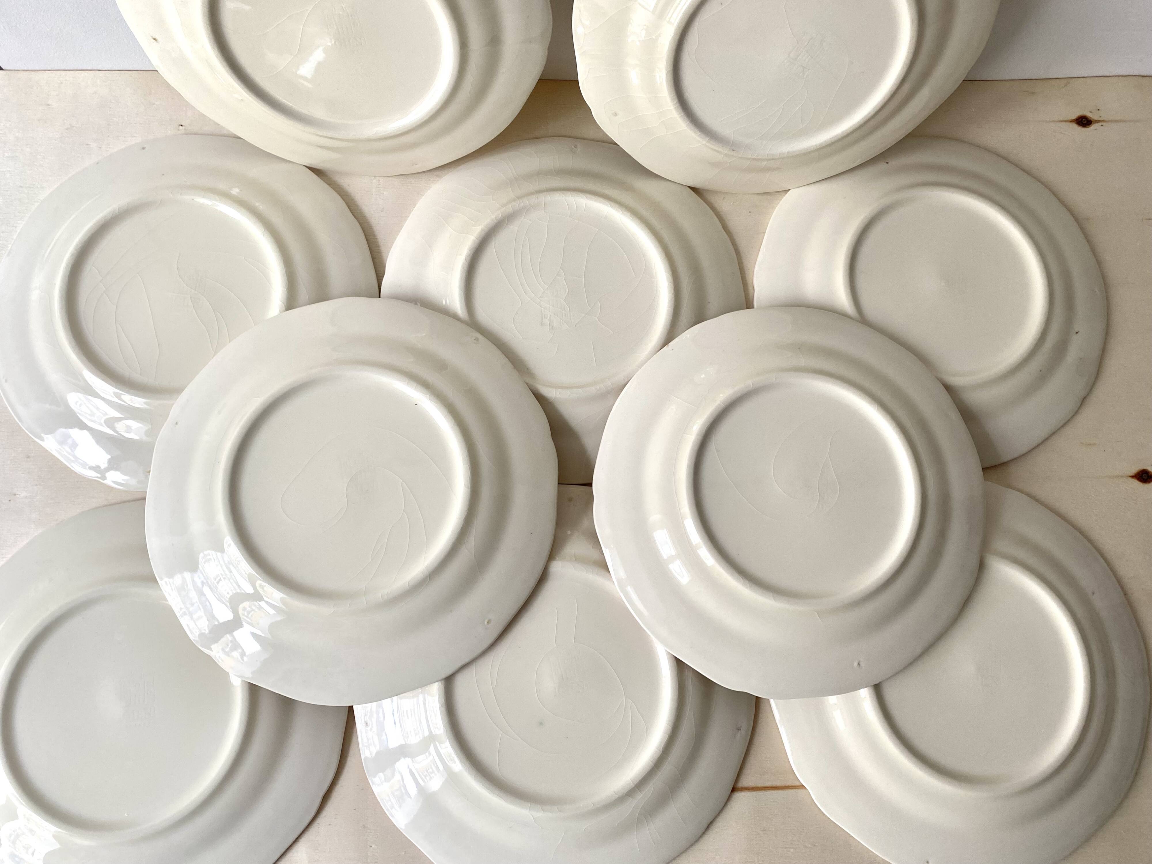 "Cherries" dessert service by Gien vintage, pie dish + 10 dessert plates, Faien ceramic