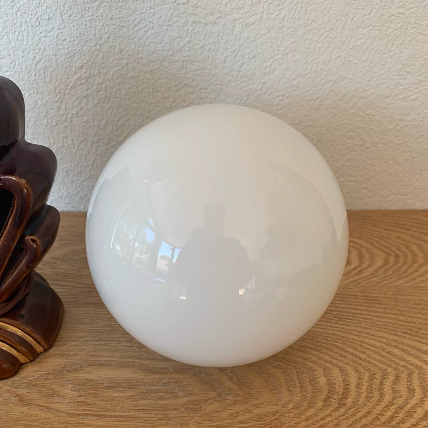 ▪️Art Deco Ceramic and Globe Lamp Stylized Shell Brown and Gold