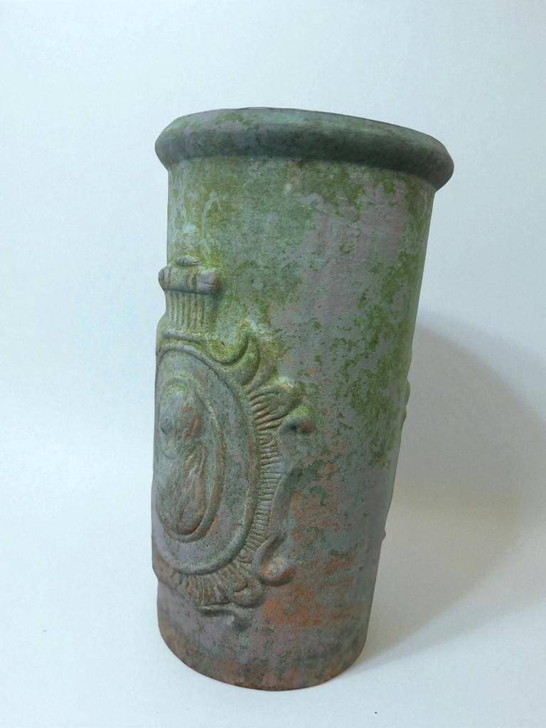 Vintage stone pot / vase with medallion