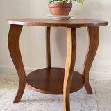Vintage round oak coffee table with 2 trays
