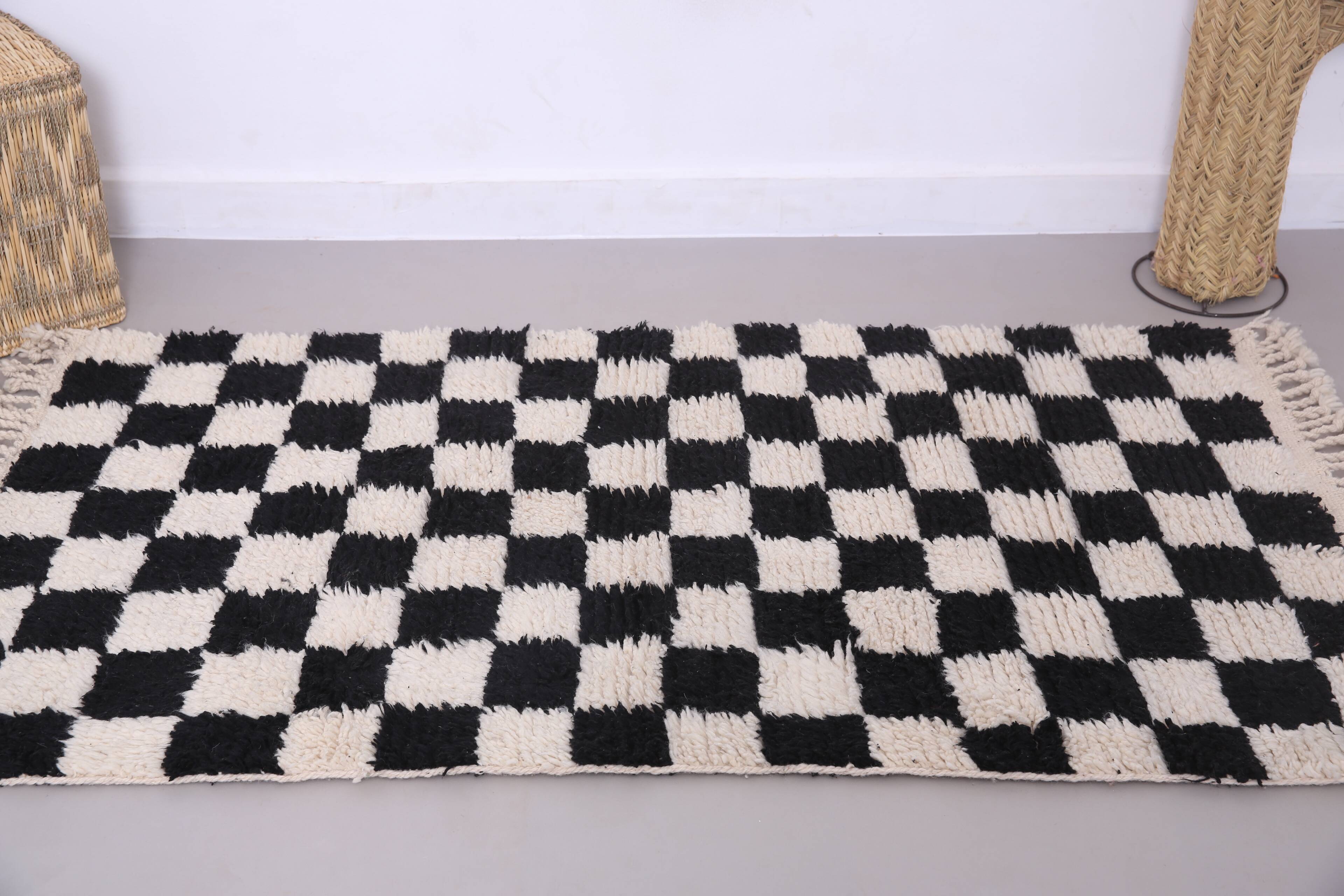 Moroccan Handmade Beni Ourain Rug 95 x 177 cm - Checkered Berber Runner rug