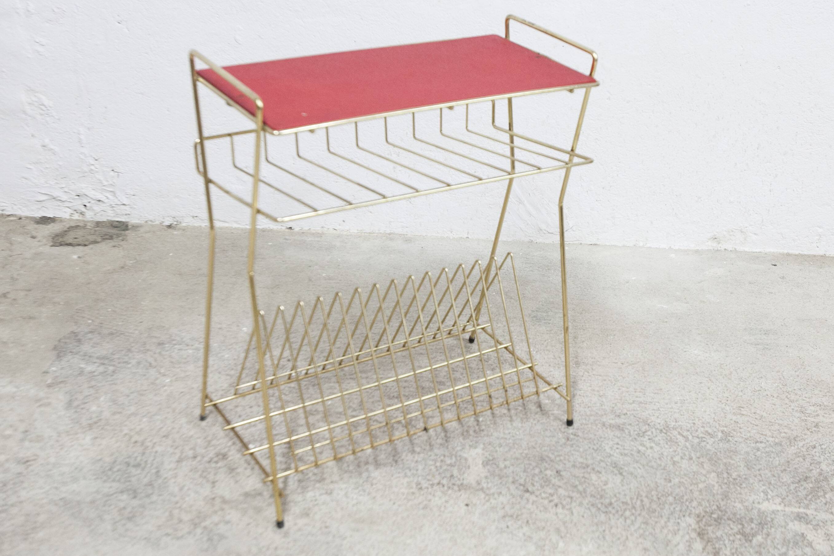 Red vinyl and golden brass server 1960