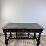 Louis XIII style oak desk stamped Mombro Ainé 19th century