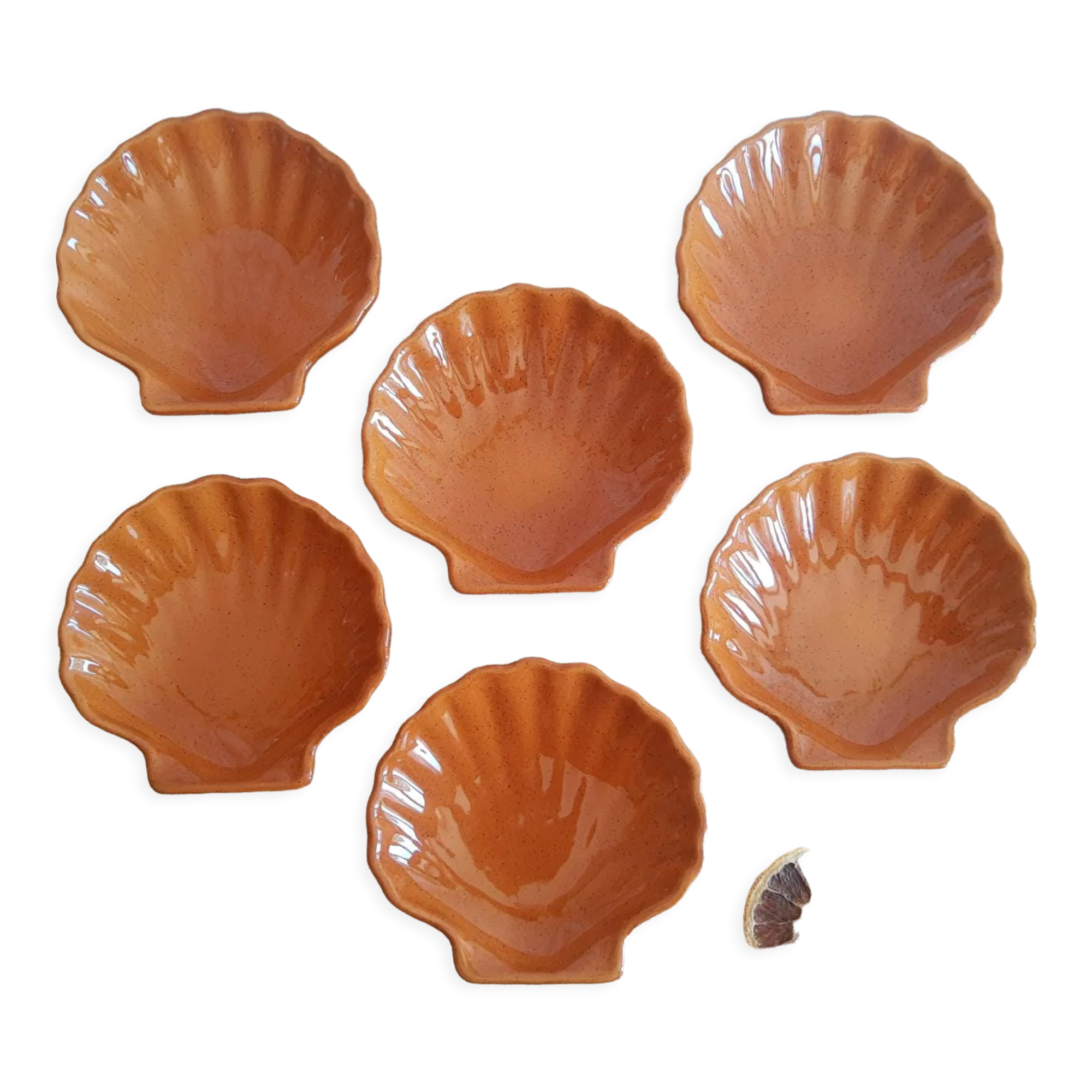 Set of 6 glazed scallop shell ramekins Emile Henry France
