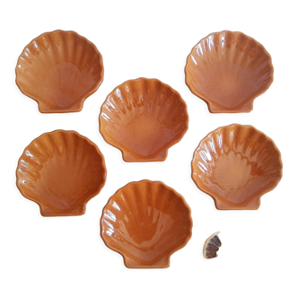 Set of 6 glazed scallop shell ramekins Emile Henry France
