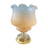 Brass table lamp and quilted glass