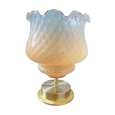 Brass table lamp and quilted glass