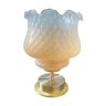 Brass table lamp and quilted glass