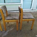 Set of 4 chairs in blond wood and gray fabric - vintage