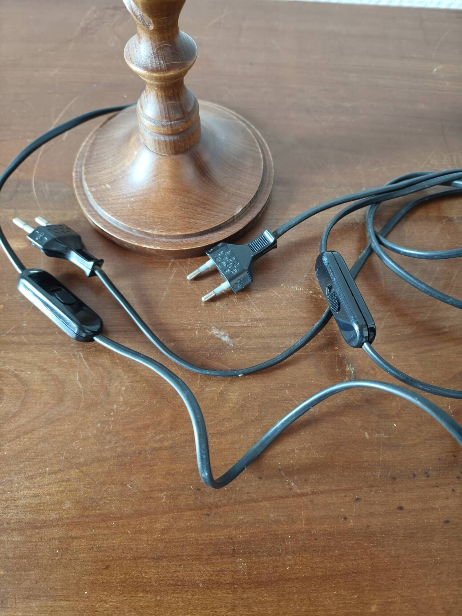 Pair of tall turned wooden lamps
