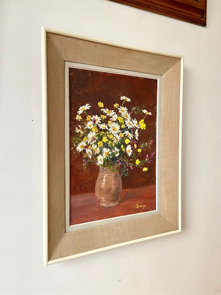 Framed floral oil painting
