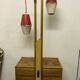 Brown walnut cocktail cabinet with integrated lamp holders and 2 lampshades, 1950s