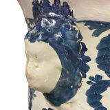 Cache-pot, antique blue earthenware vase