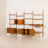 Hansen and Guldborg extra wide shelving unit in teak, 1960s