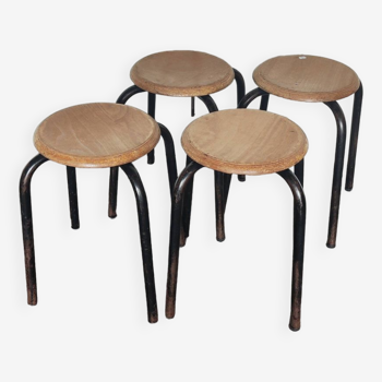 Set of 4 metal and wood school stools