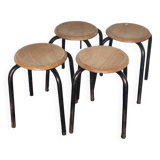 Set of 4 metal and wood school stools