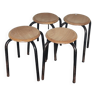 Set of 4 metal and wood school stools