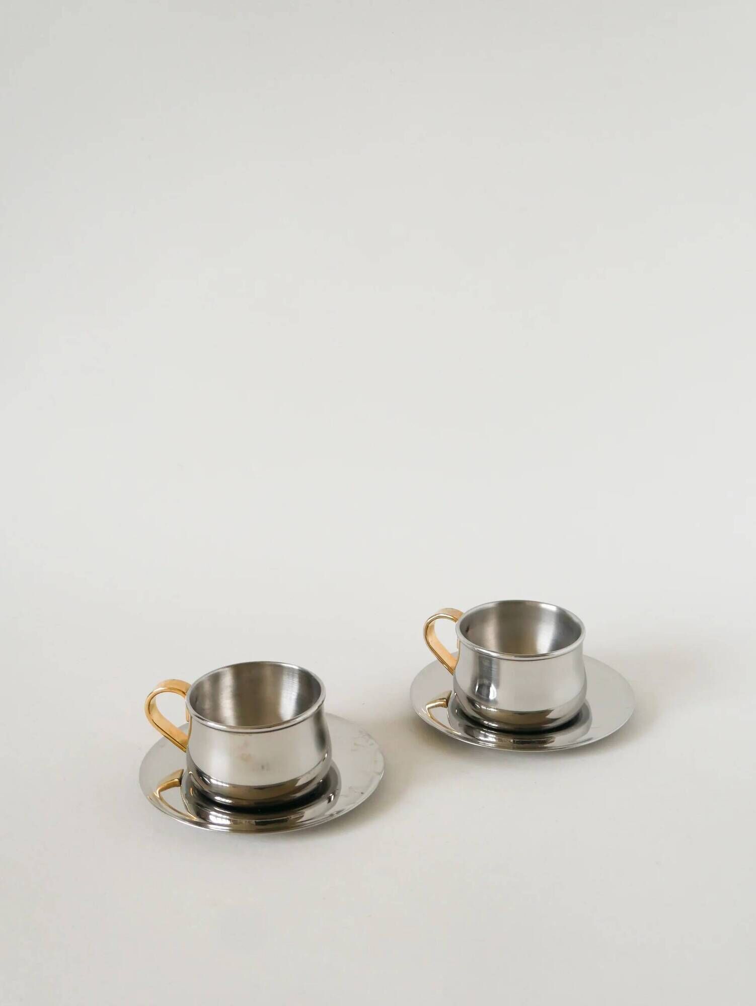 Set of double-walled stainless steel espresso cups made in Italy, 1970s design.