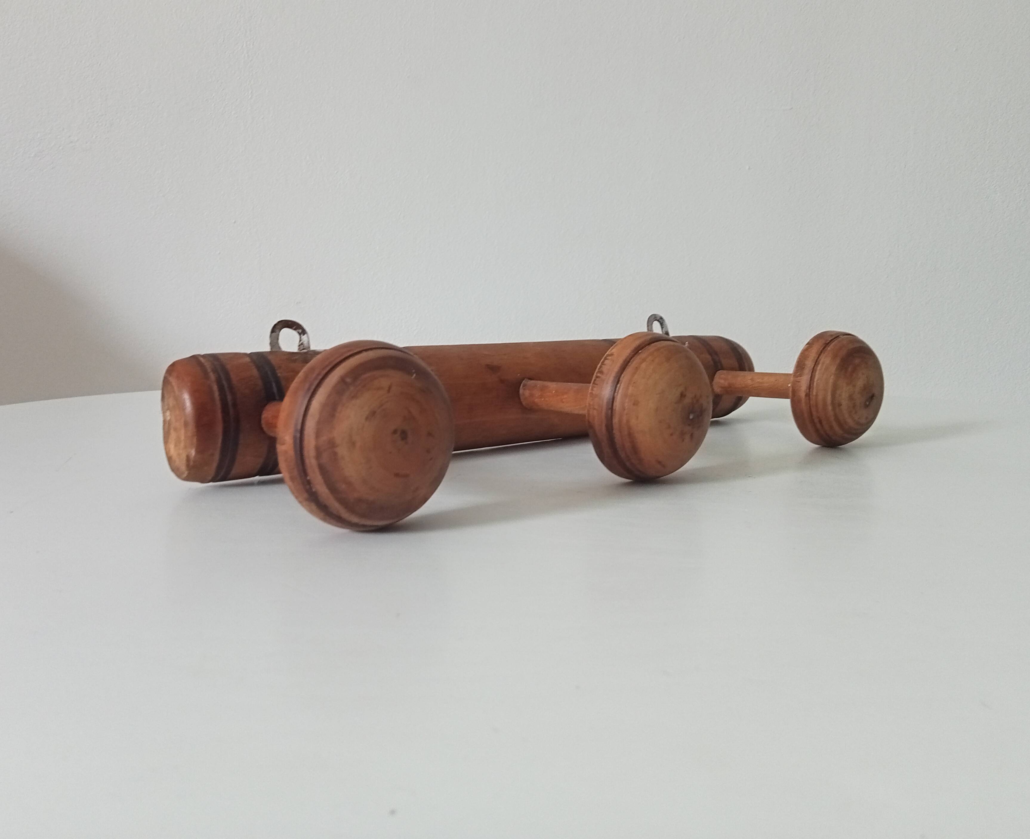 Antique folk art wall coat rack from the 50s