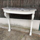 Painted wooden wall console with doe legs and interlacing. Louis XVI. Peach blossom marble