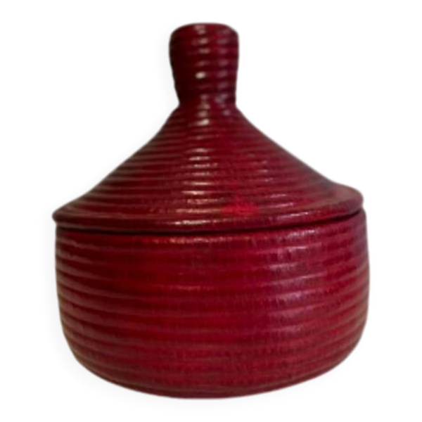 Panier Touareg cuir et osier rouge — Beyit
